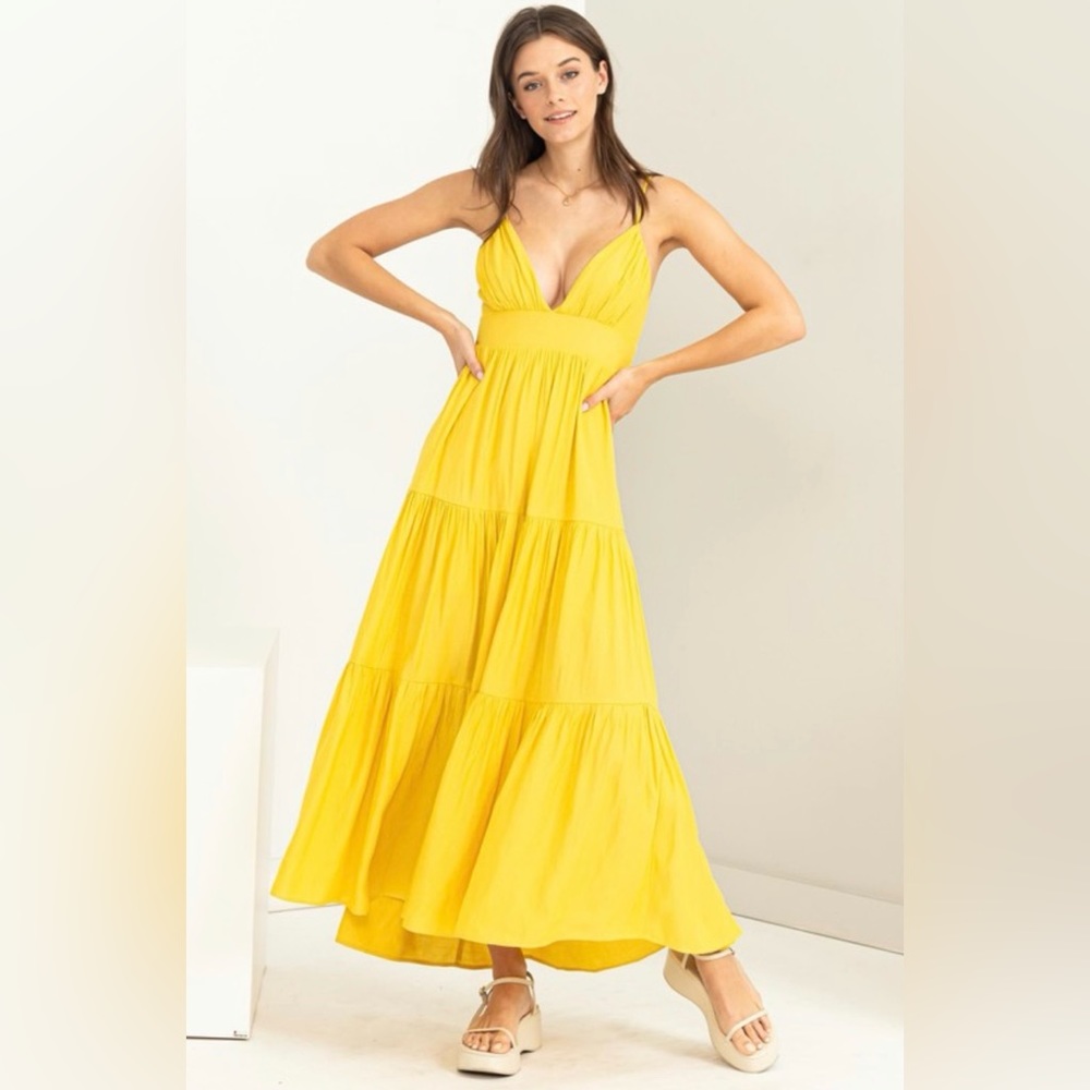 Yellow Maxi dress with Bow tie back detail